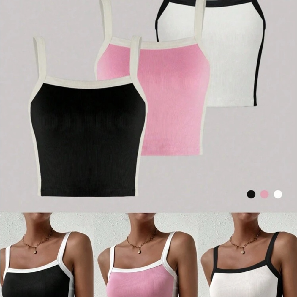 SHEIN Black, Pink, and White Camisole Trio